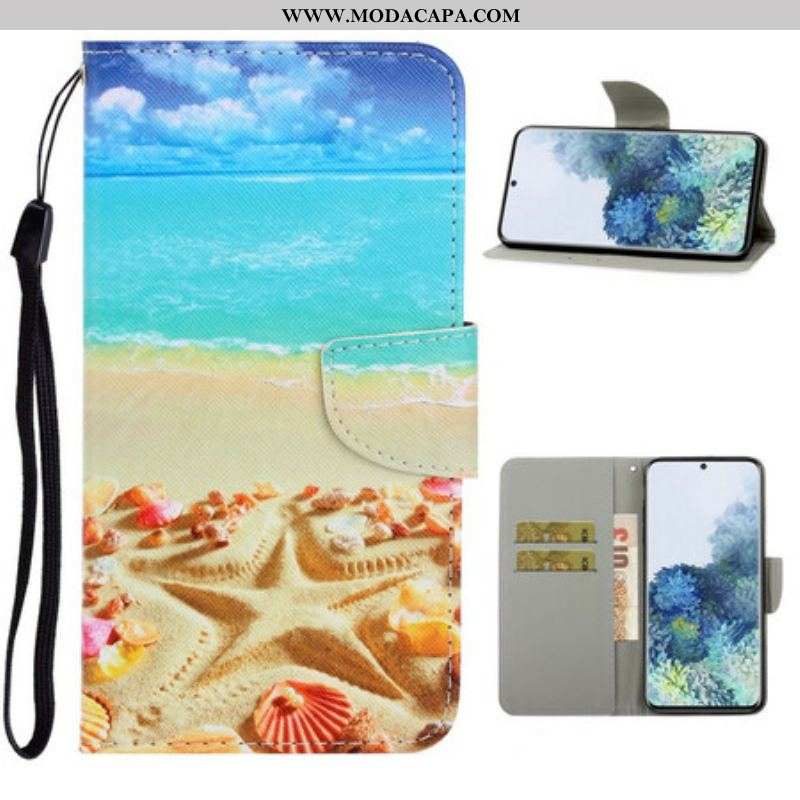 Capa Flip Para Samsung Galaxy S21 5G De Cordão Praia Da Corda