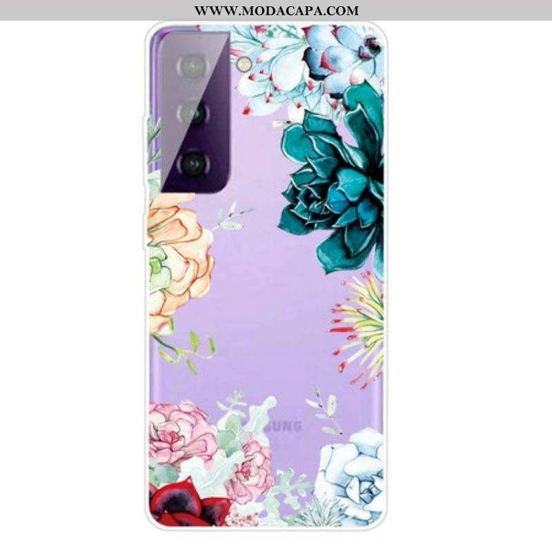 Capa Para Samsung Galaxy S21 5G Flores Em Aquarela