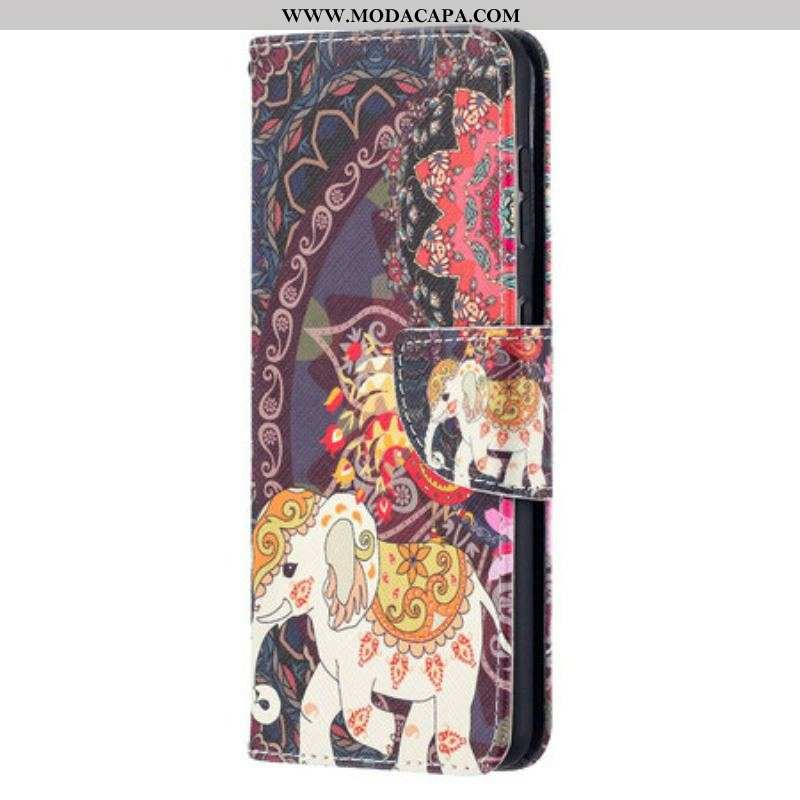 Capa De Couro Para Samsung Galaxy S21 5G Mandala De Elefantes Étnicos