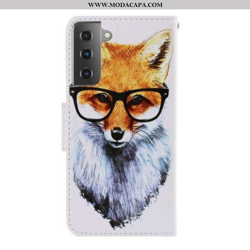 Capa De Couro Para Samsung Galaxy S21 5G De Cordão Brainy Fox Com Alça