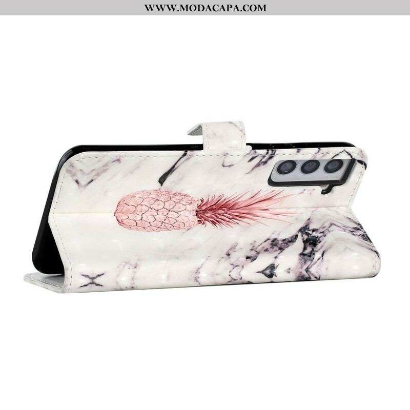 Capa Flip Para Samsung Galaxy S21 FE Abacaxi Light Spot