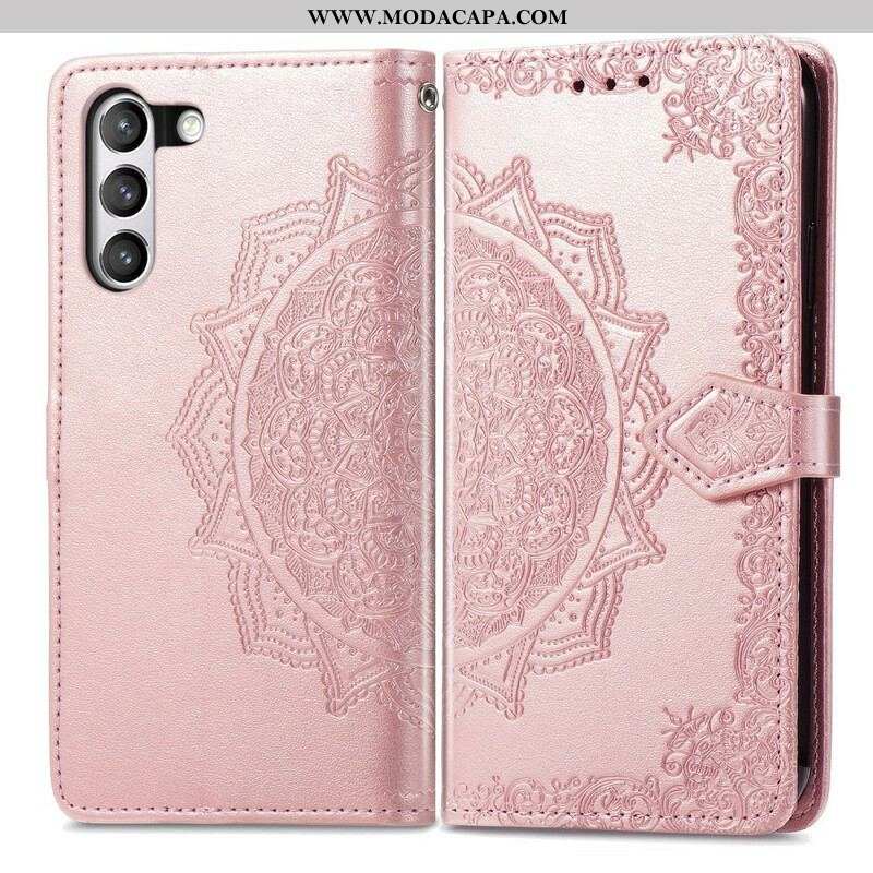 Capa De Couro Para Samsung Galaxy S21 FE Mandala Idade Média