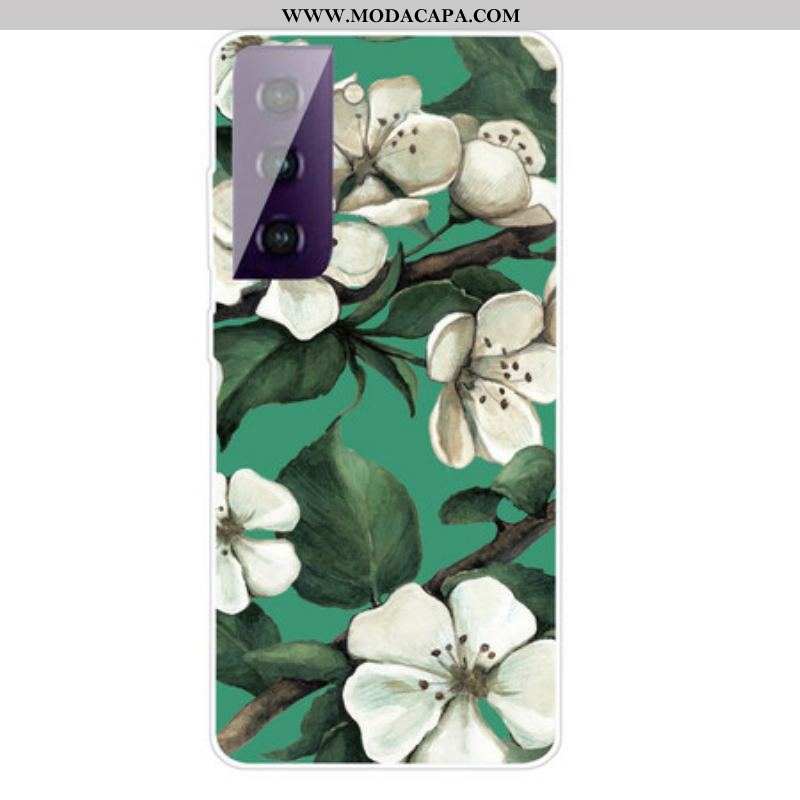 Capa Para Samsung Galaxy S21 FE Flores Brancas Pintadas