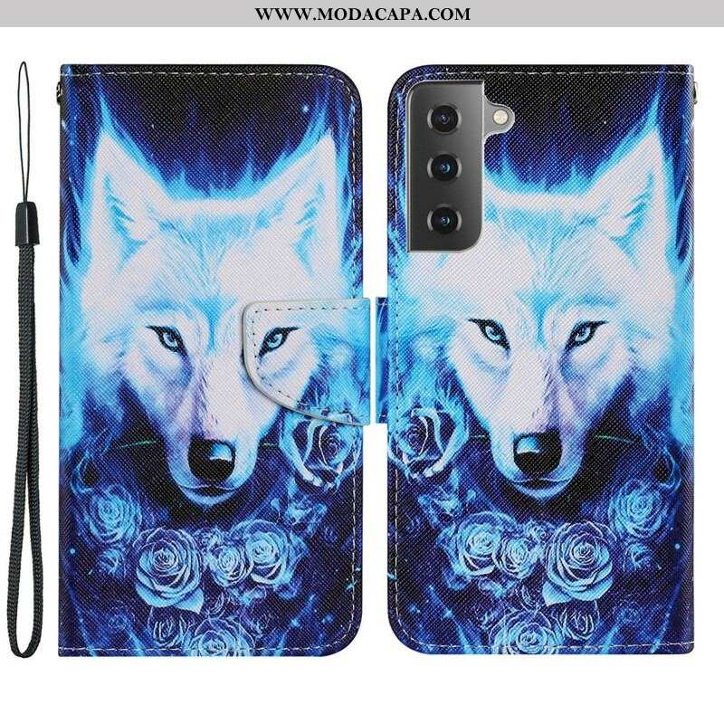 Capa De Couro Para Samsung Galaxy S21 FE Lobo Branco