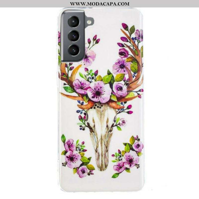 Capa Para Samsung Galaxy S21 FE Alce Floral Fluorescente