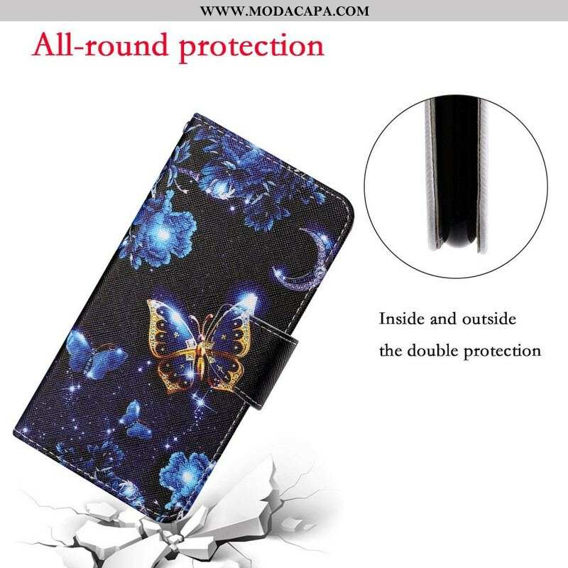 Capa Folio Para Samsung Galaxy S21 FE De Cordão Borboletas Preciosas