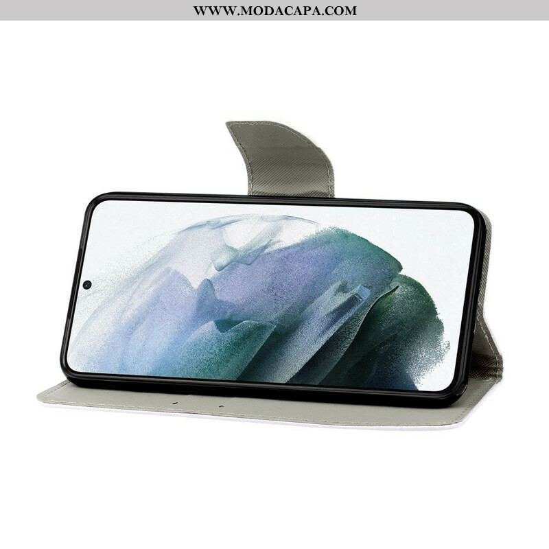Capa Folio Para Samsung Galaxy S21 FE De Cordão Borboletas Preciosas