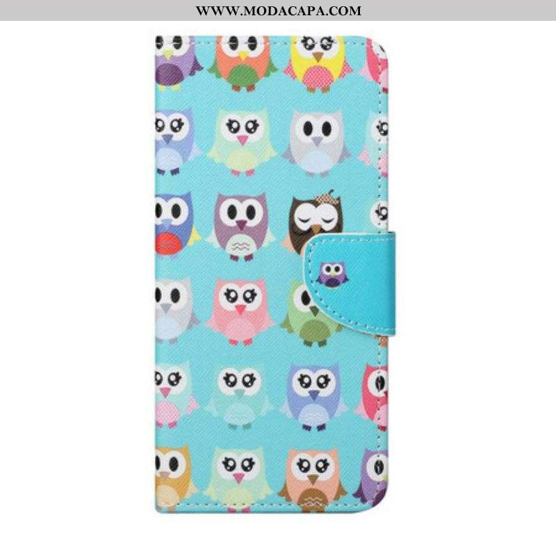 Capa De Couro Para Samsung Galaxy S21 FE Corujas