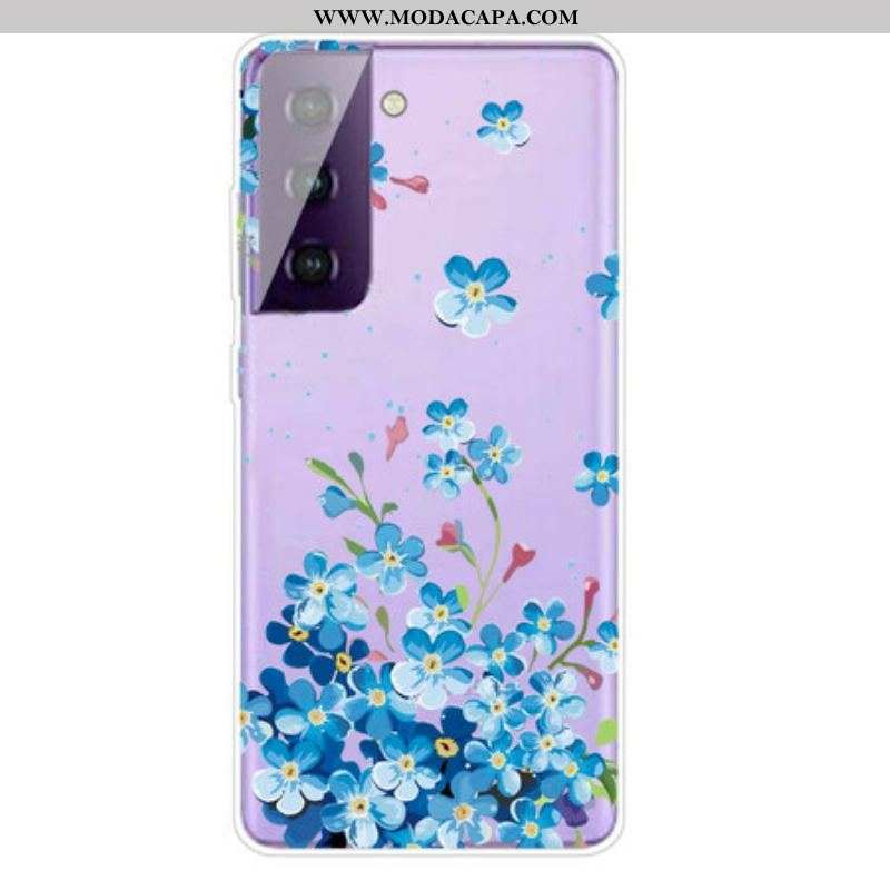 Capa Para Samsung Galaxy S21 FE Flores Azuis