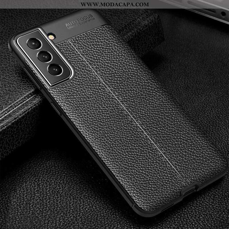 Capa Para Samsung Galaxy S21 FE Linha Dupla Efeito Couro Litchi