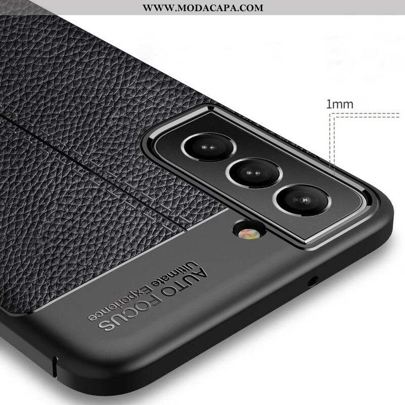 Capa Para Samsung Galaxy S21 FE Linha Dupla Efeito Couro Litchi