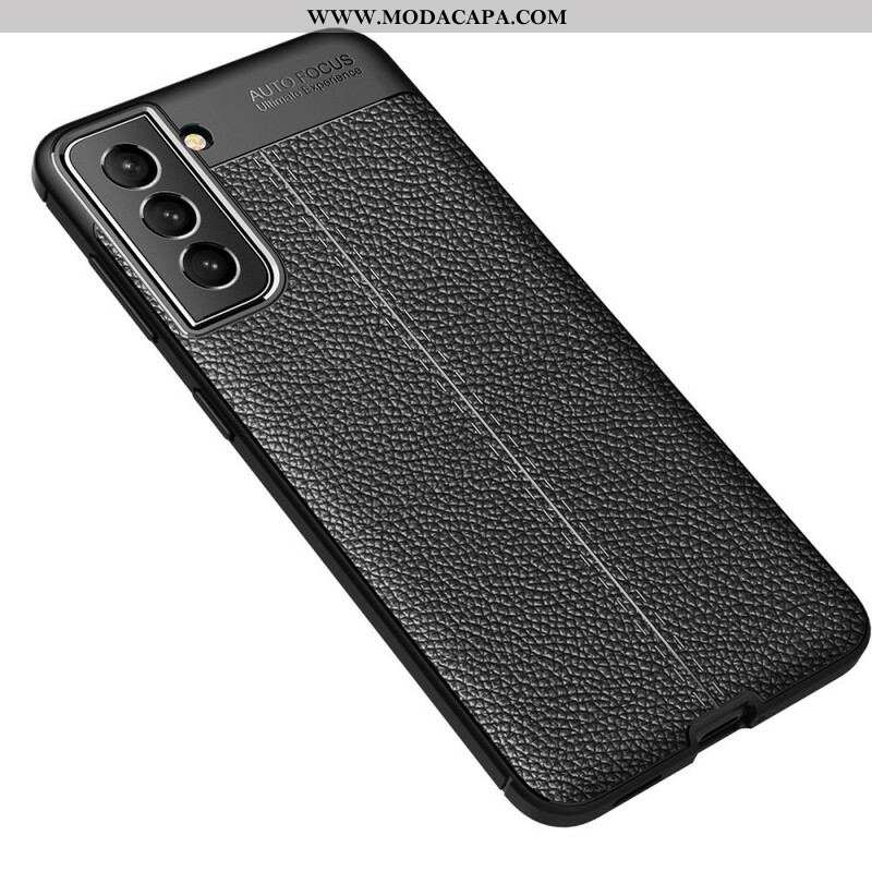 Capa Para Samsung Galaxy S21 FE Linha Dupla Efeito Couro Litchi