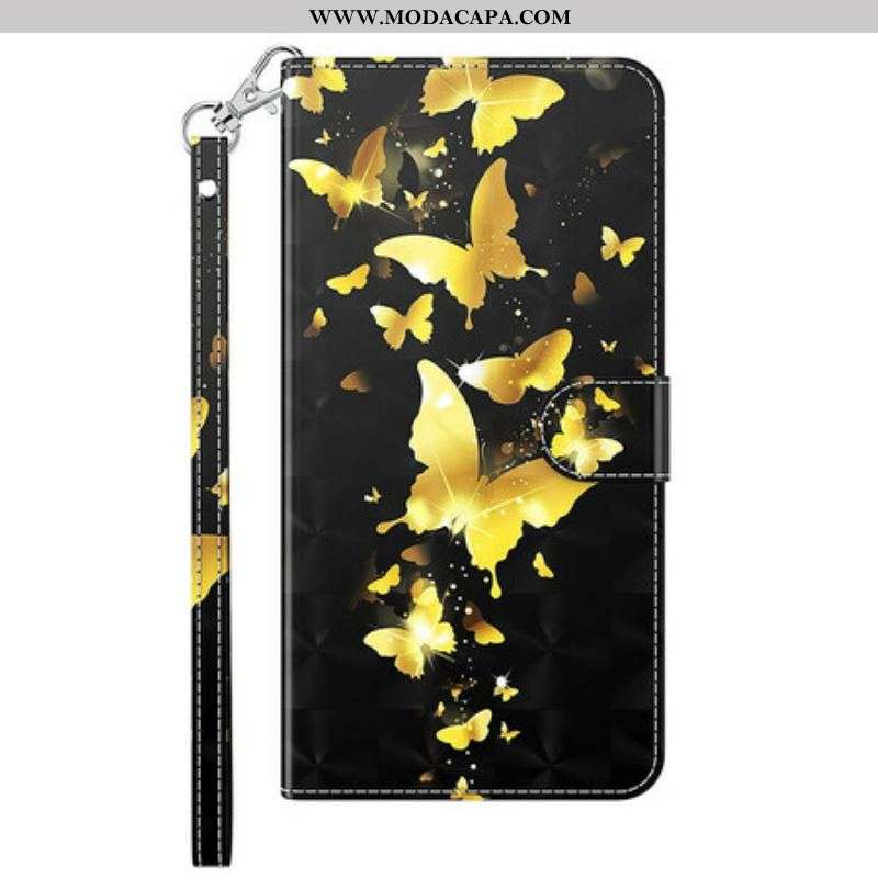 Capa Flip Para Samsung Galaxy S21 FE Borboletas Amarelas