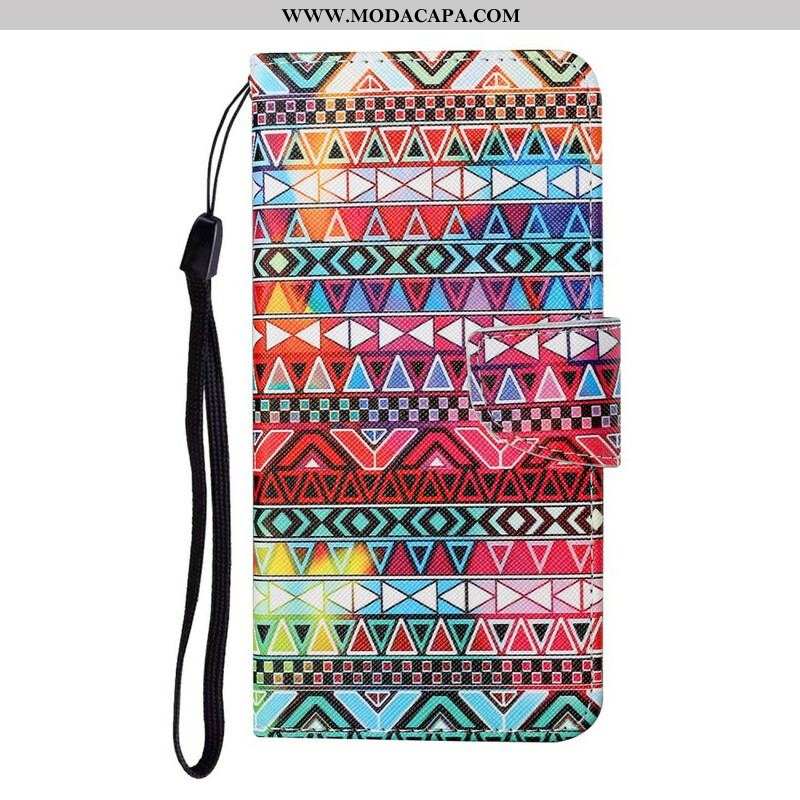 Capa Folio Para Samsung Galaxy S21 FE Patchwork Com Cordão