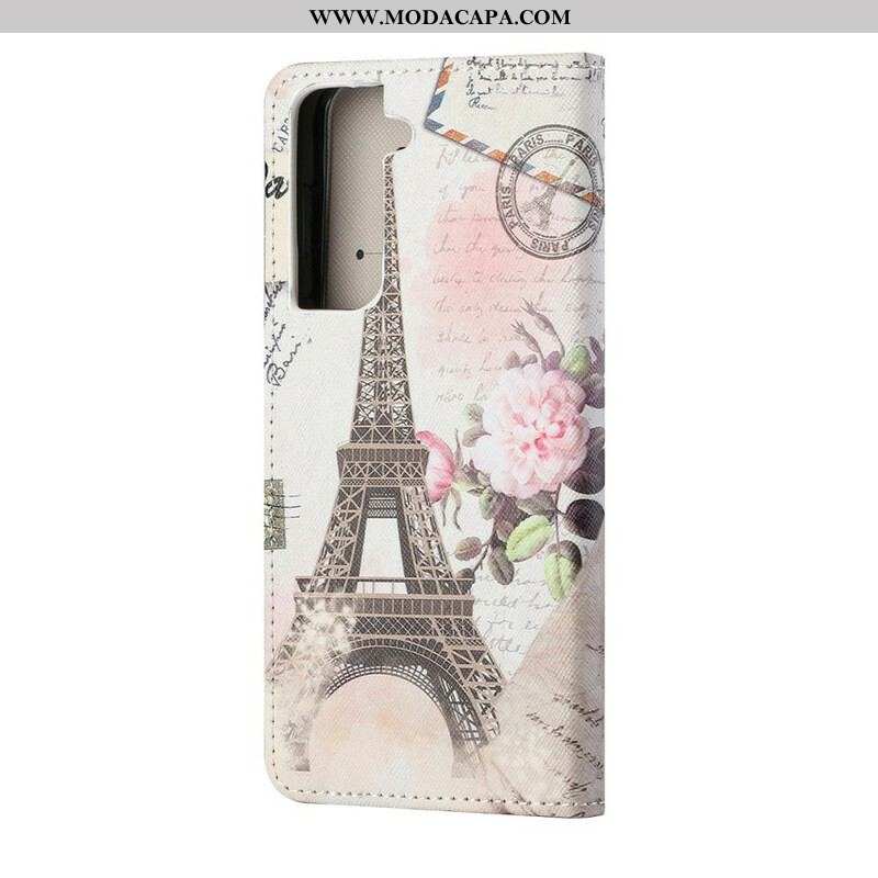 Capa De Couro Para Samsung Galaxy S21 FE Torre Eiffel Retrô