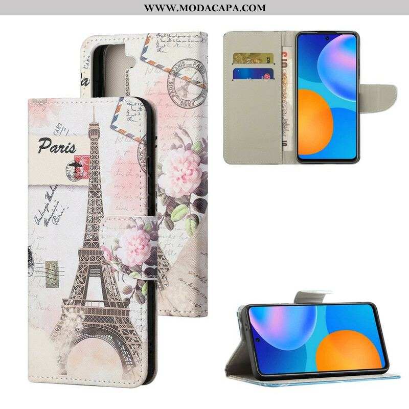 Capa De Couro Para Samsung Galaxy S21 FE Torre Eiffel Retrô