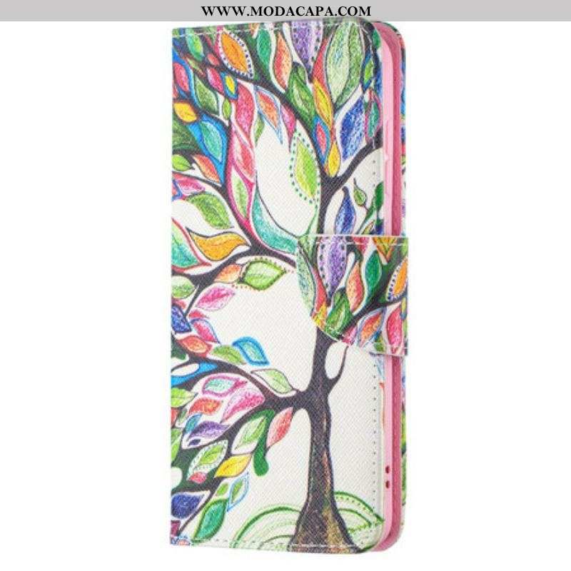 Capa De Couro Para Samsung Galaxy S21 FE Árvore Colorida
