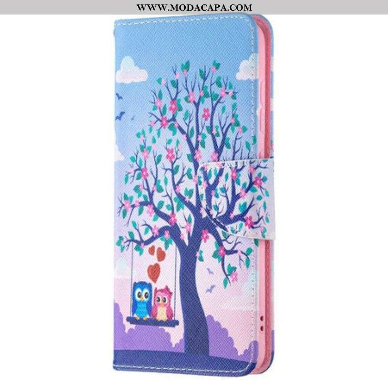 Capa Flip Para Samsung Galaxy S21 FE Corujas No Balanço