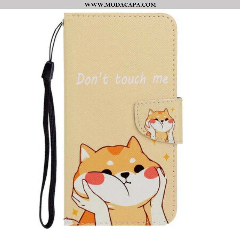 Capa Folio Para Samsung Galaxy S21 FE De Cordão Gato Não Me Toque Com Alça