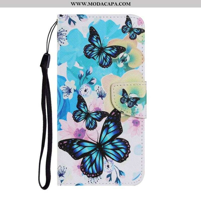 Capa Flip Para Samsung Galaxy S21 FE Borboletas E Flores De Verão