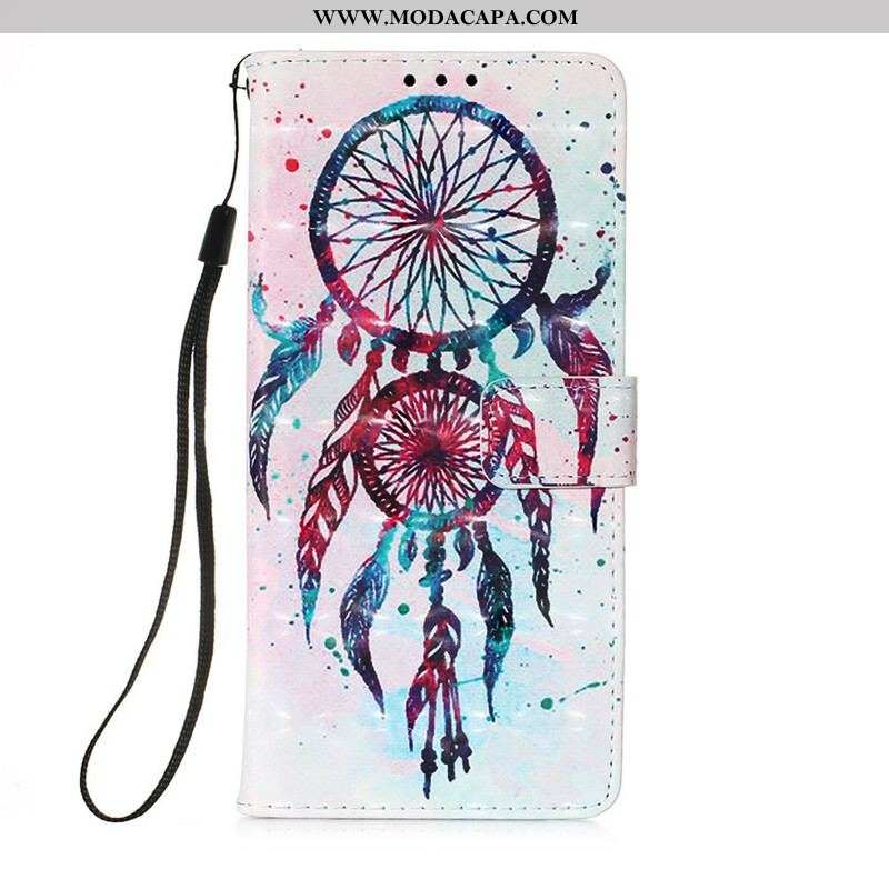 Capa De Couro Para Samsung Galaxy S21 FE Apanhador De Sonhos Aquarela