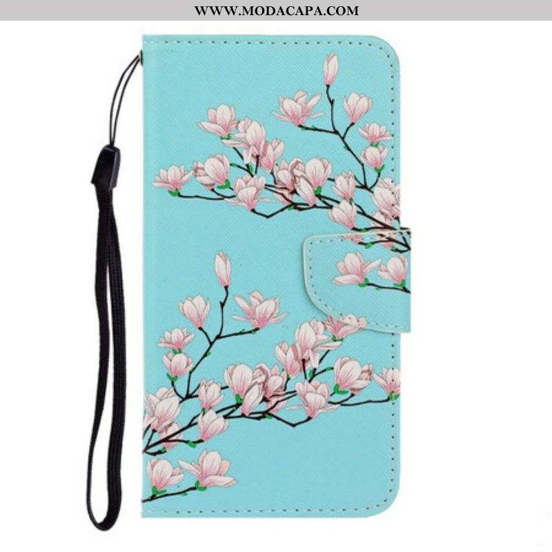 Capa De Couro Para Samsung Galaxy S21 FE De Cordão Arbusto Strappy