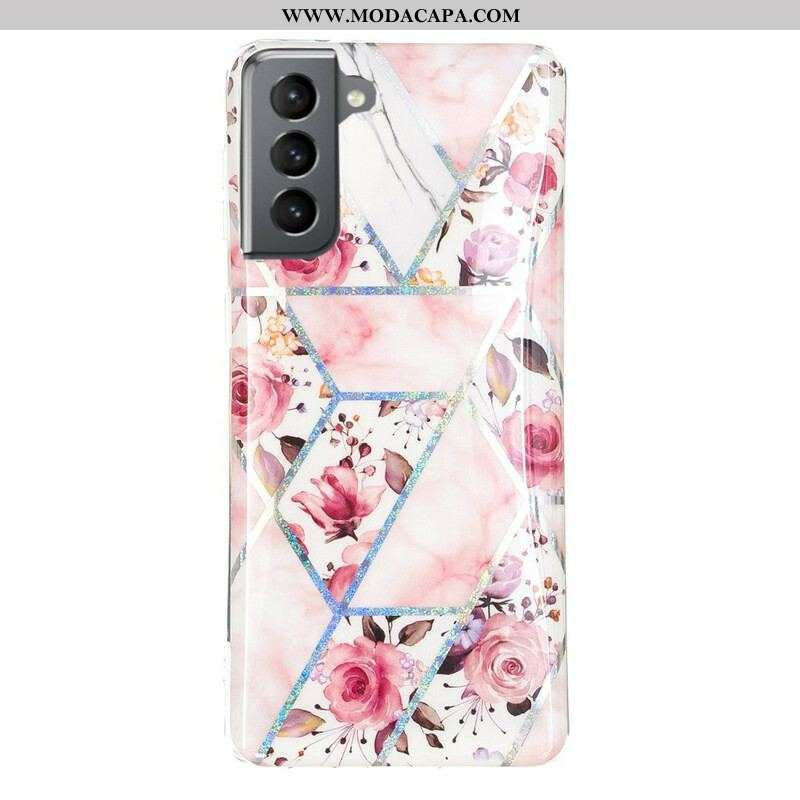 Capa Para Samsung Galaxy S21 FE Flores Em Mármore