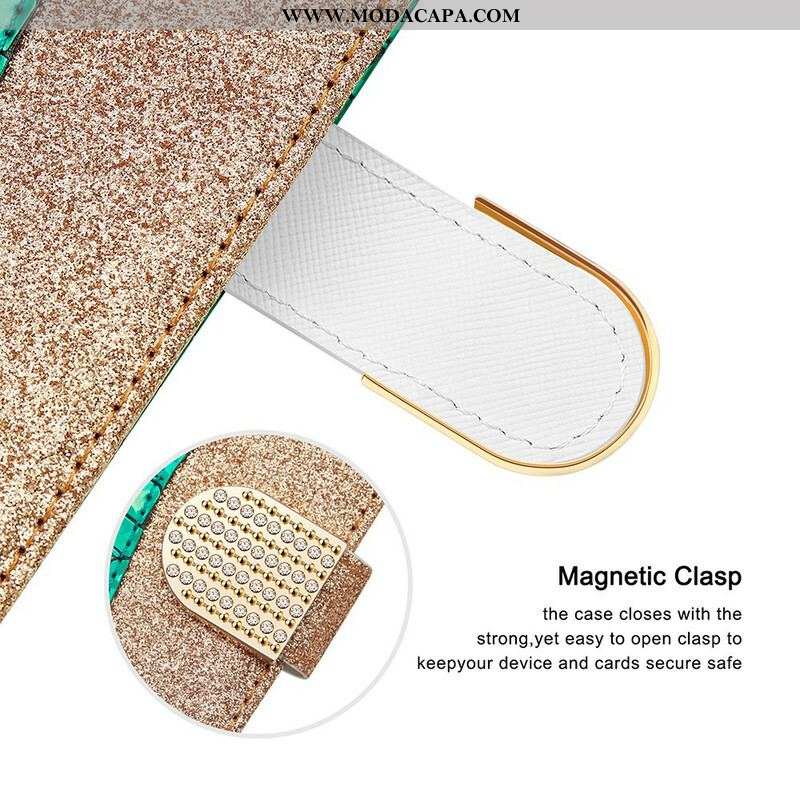 Capa De Couro Para Samsung Galaxy S21 FE Diamantes De Crocodilo