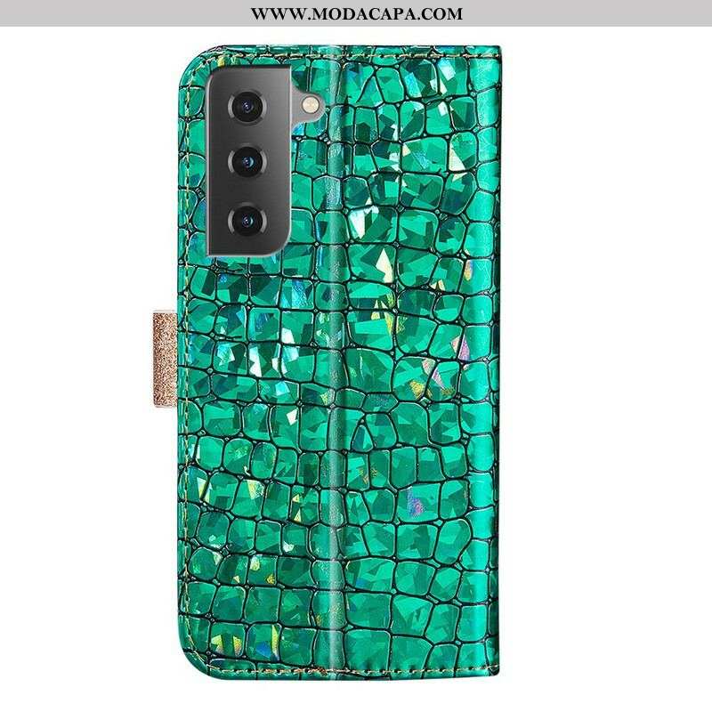 Capa De Couro Para Samsung Galaxy S21 FE Diamantes De Crocodilo