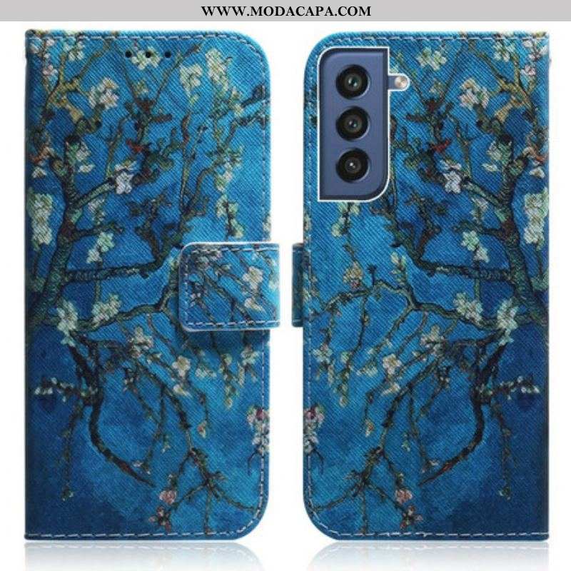 Capa Flip Para Samsung Galaxy S21 FE Ramo De Árvore Florido