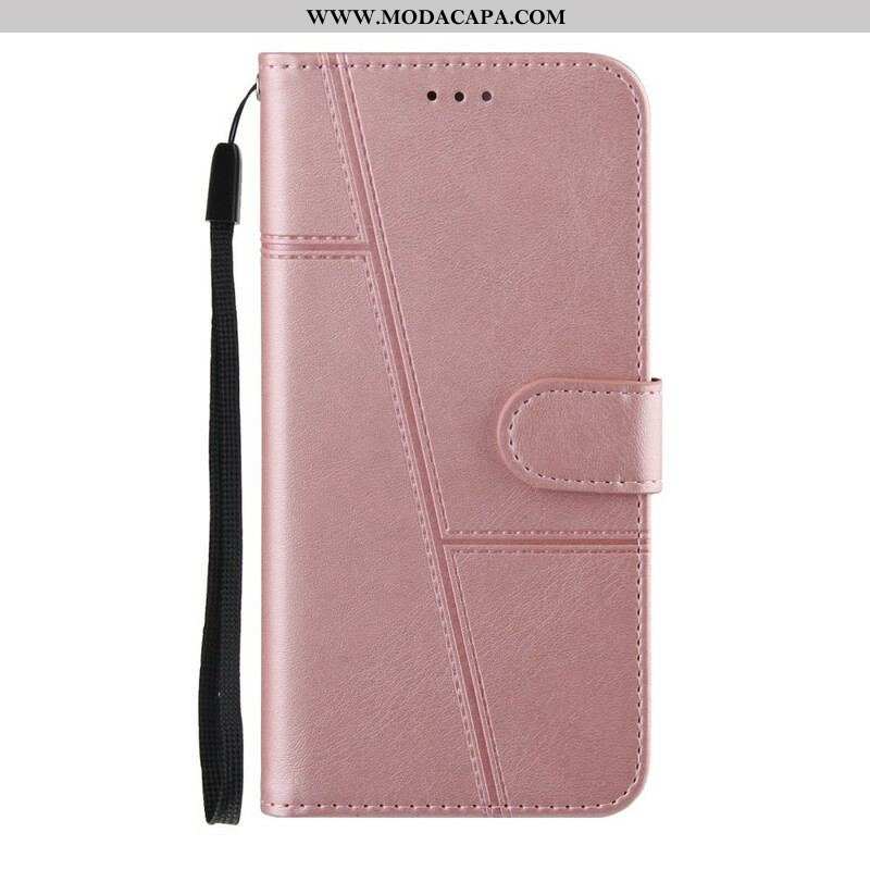 Capa Folio Para Samsung Galaxy S21 FE De Cordão Strappy Geo Leather Effect