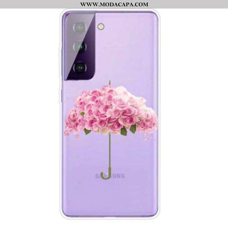 Capa Para Samsung Galaxy S21 FE Guarda-chuva Em Rosas