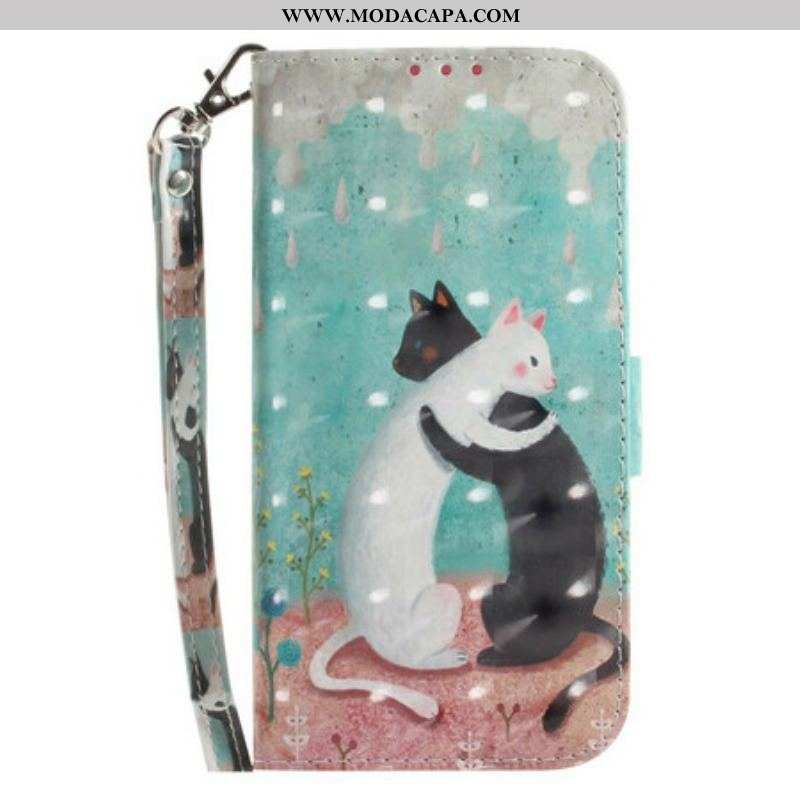 Capa Folio Para Samsung Galaxy S21 FE De Cordão Strappy Cat Friends