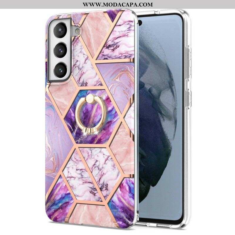 Capa De Celular Para Samsung Galaxy S21 FE Mármore Geométrico Com Suporte De Anel