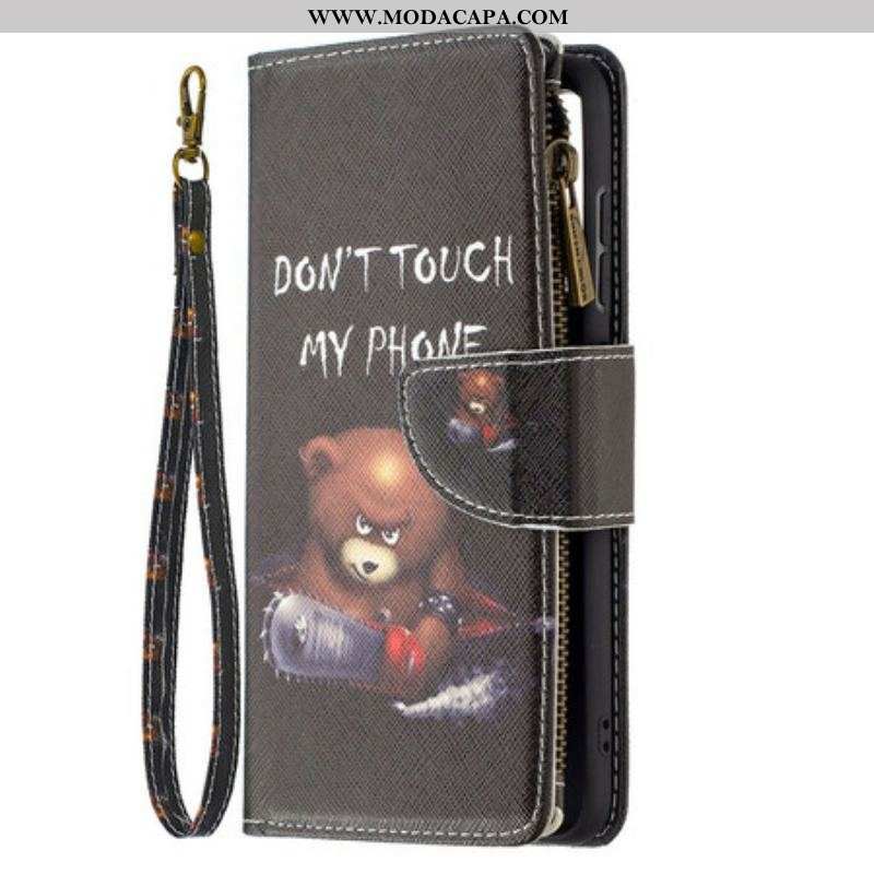 Capa Flip Para Samsung Galaxy S21 FE Urso De Bolso Com Zíper