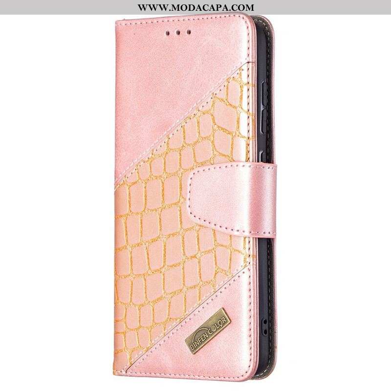 Capa Flip Para Samsung Galaxy S21 FE Efeito Clássico De Pele De Crocodilo