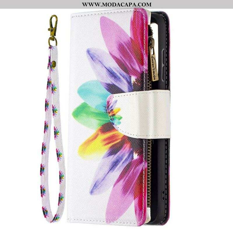 Capa De Couro Para Samsung Galaxy S21 FE Bolso Com Zíper Flor