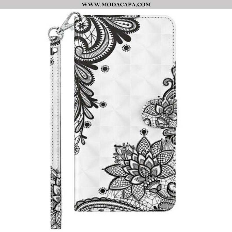 Capa De Couro Para Samsung Galaxy S21 FE Renda Chique