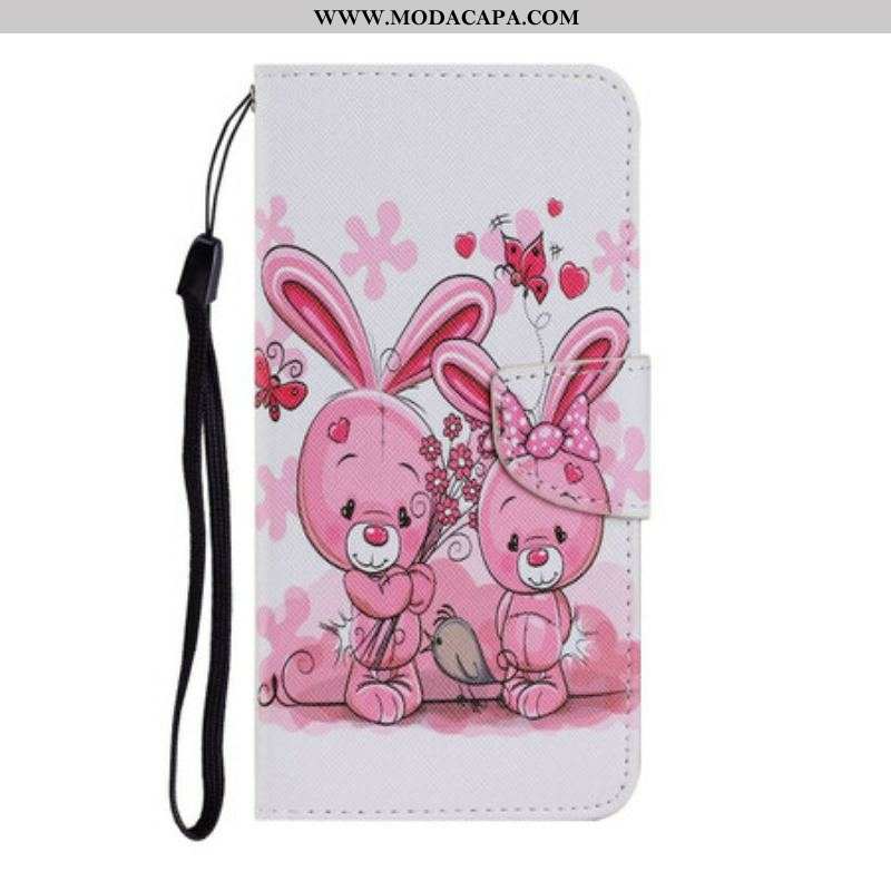 Capa De Couro Para Samsung Galaxy S21 FE Coelhos