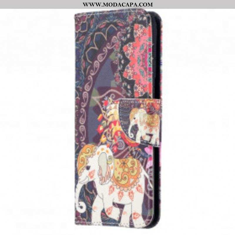 Capa De Couro Para Samsung Galaxy S21 Plus 5G Mandala De Elefantes Étnicos