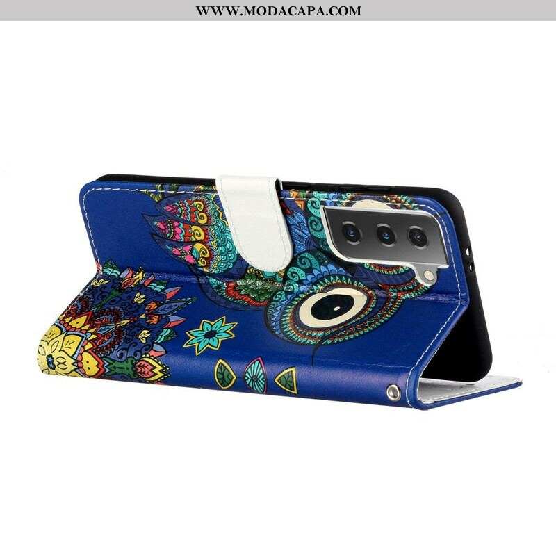 Capa Flip Para Samsung Galaxy S21 Plus 5G Coruja Em Mandala