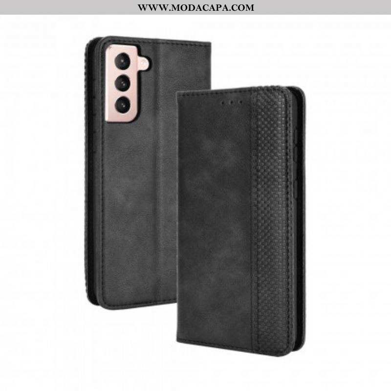 Capa De Celular Para Samsung Galaxy S21 Plus 5G Flip Efeito Couro Vintage Estilizado