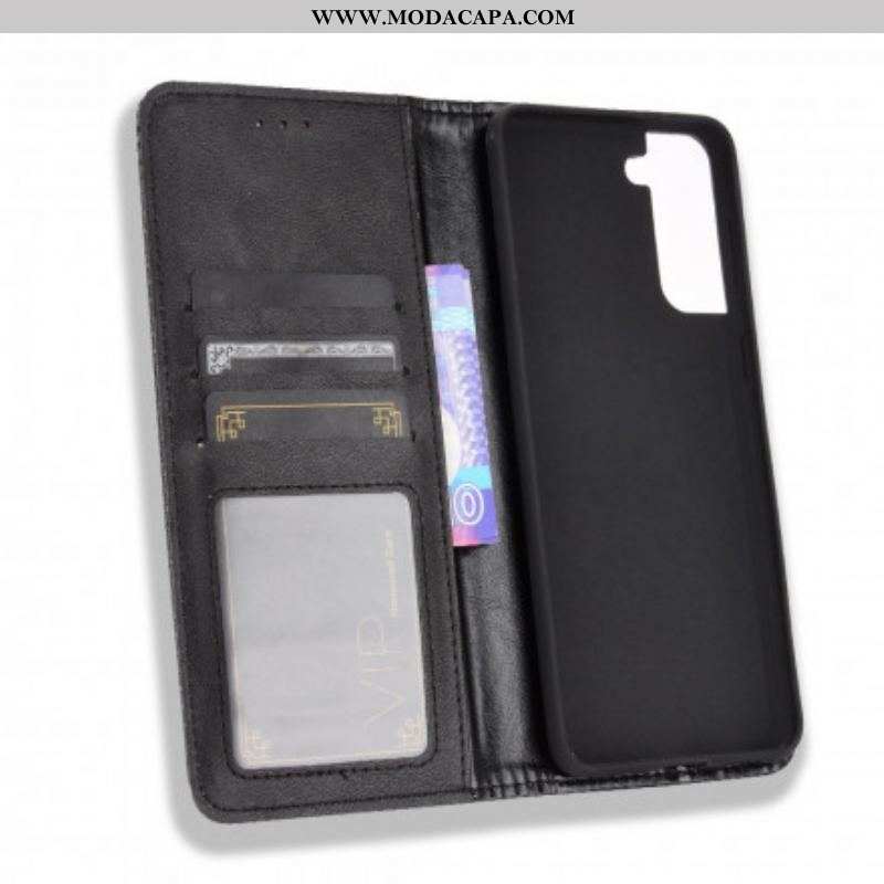 Capa De Celular Para Samsung Galaxy S21 Plus 5G Flip Efeito Couro Vintage Estilizado