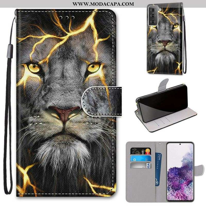 Capa De Couro Para Samsung Galaxy S21 Plus 5G Felino Mágico