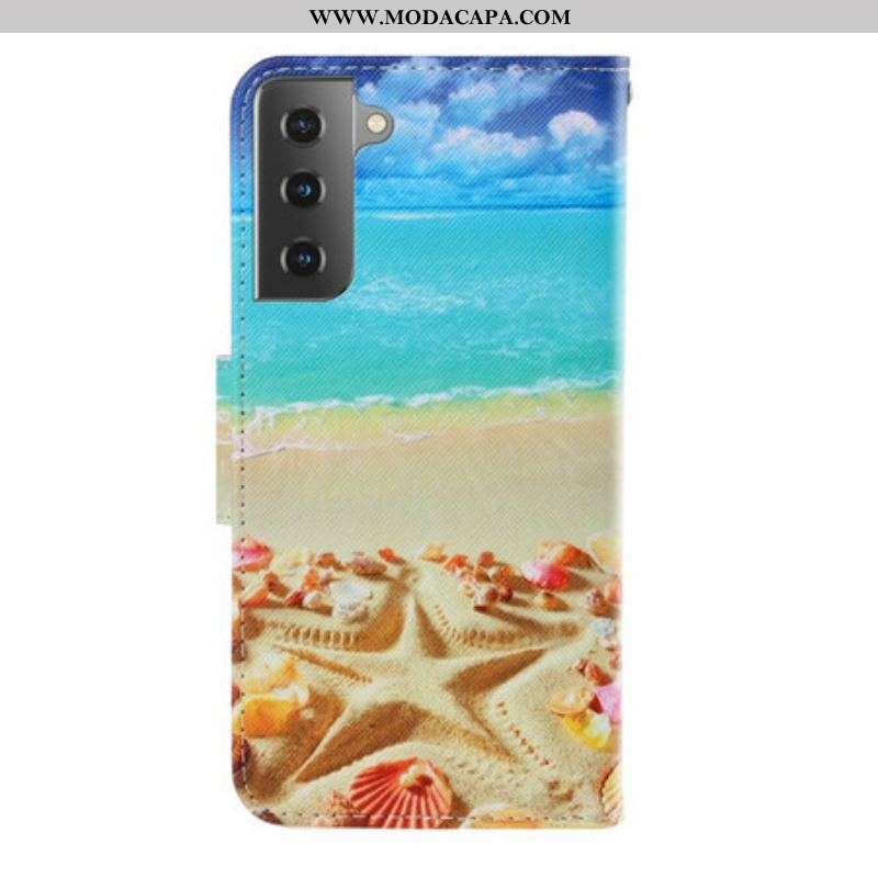 Capa Folio Para Samsung Galaxy S21 Plus 5G De Cordão Praia Da Corda