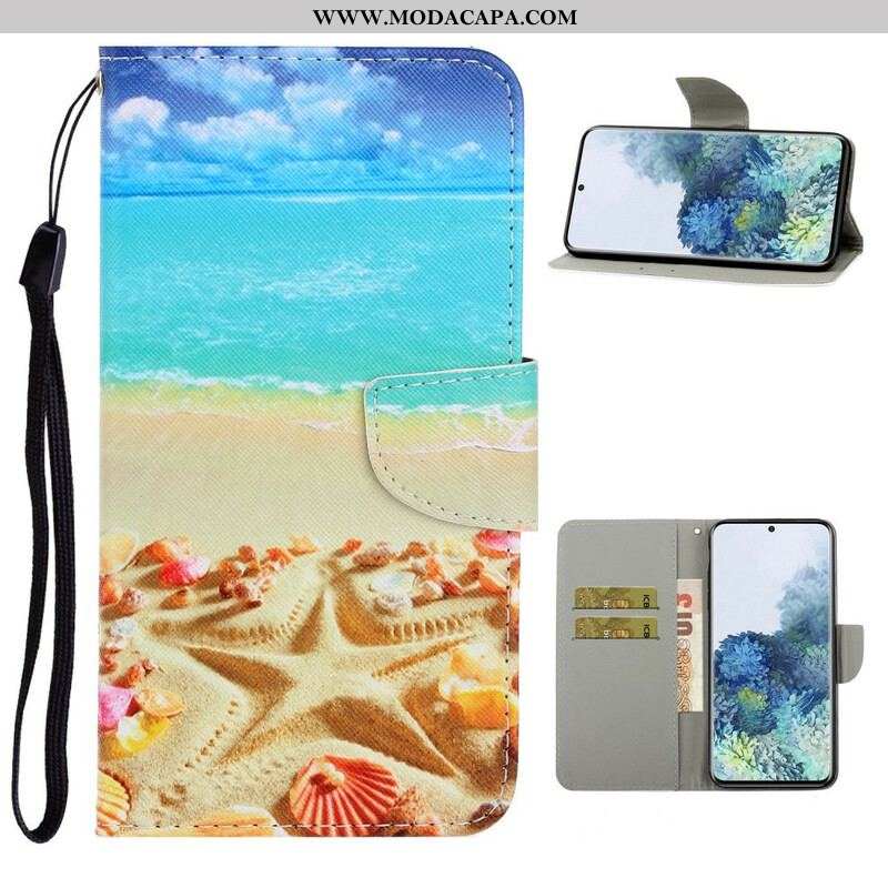 Capa Folio Para Samsung Galaxy S21 Plus 5G De Cordão Praia Da Corda