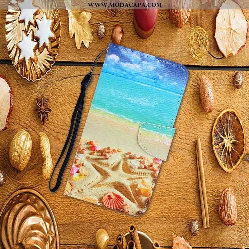 Capa Folio Para Samsung Galaxy S21 Plus 5G De Cordão Praia Da Corda