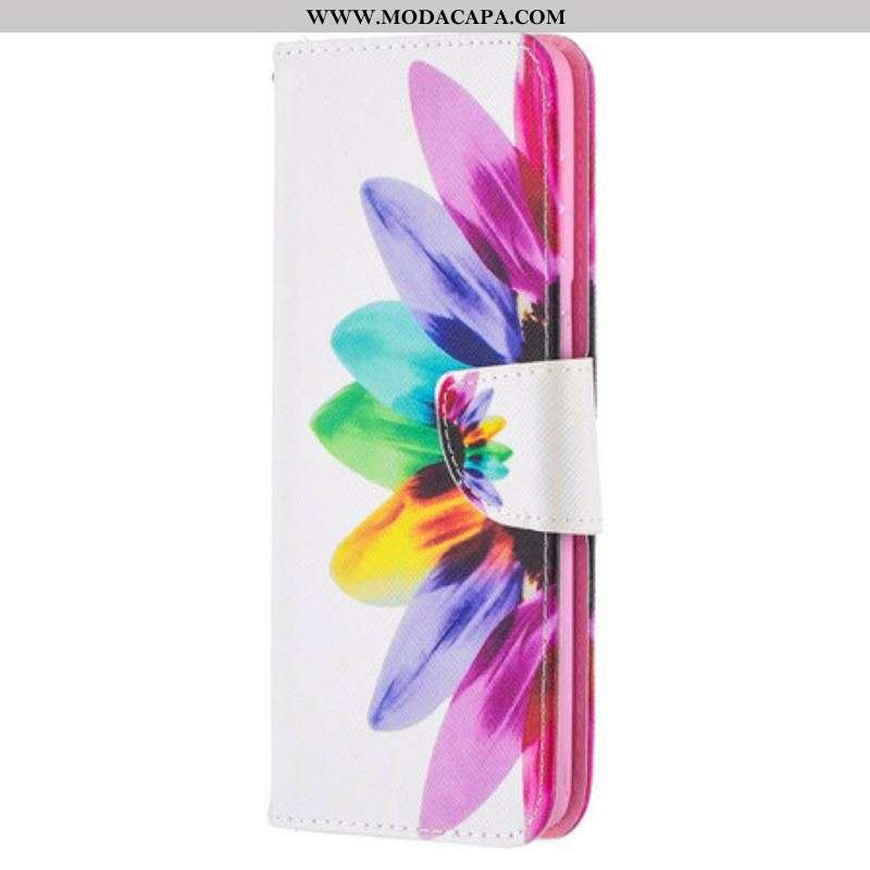 Capa Folio Para Samsung Galaxy S21 Plus 5G Flor Aquarela