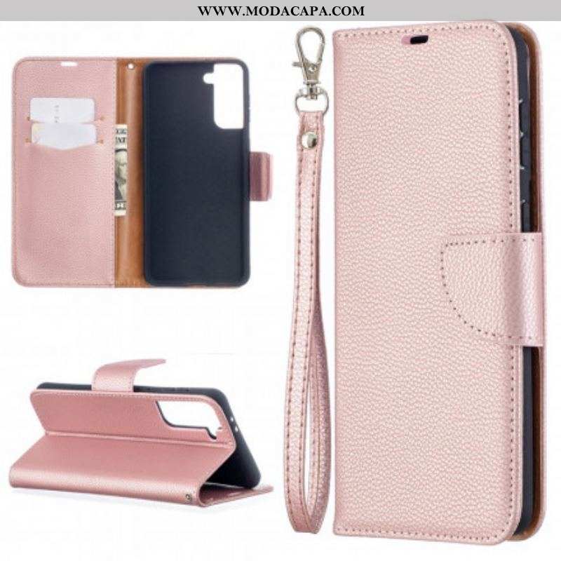 Capa Flip Para Samsung Galaxy S21 Plus 5G De Couro Lichia Rabat Oblíqua