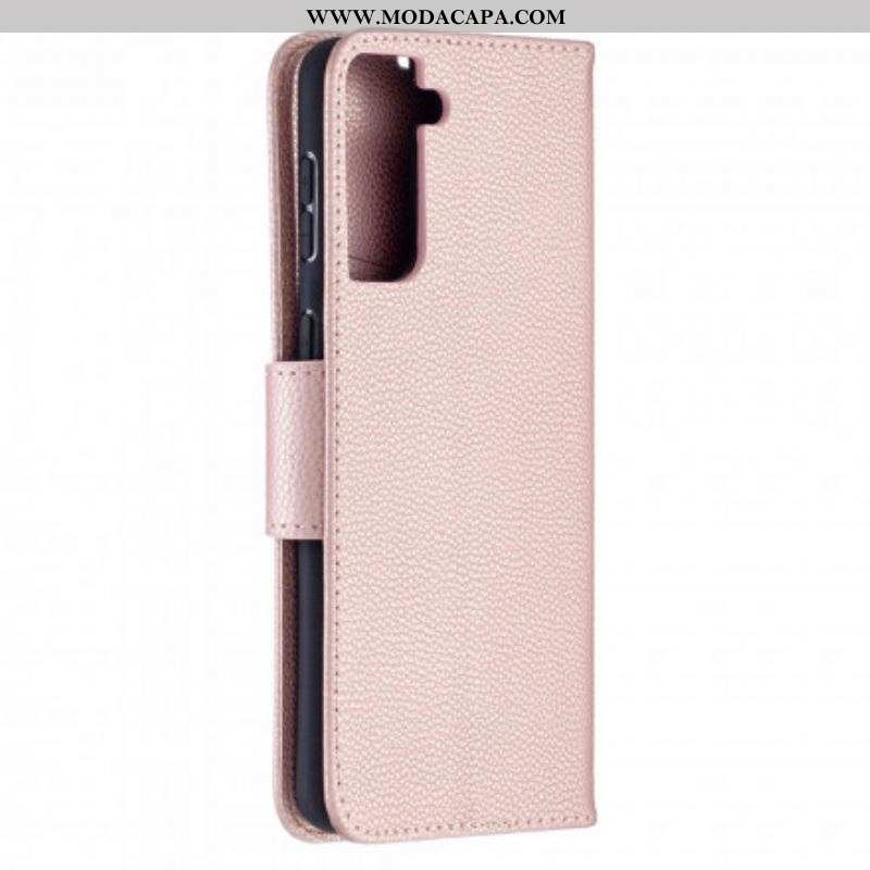 Capa Flip Para Samsung Galaxy S21 Plus 5G De Couro Lichia Rabat Oblíqua